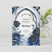 Gothic Wedding Black Blue Rose Arch Alternative Einladung (Stehend Vorderseite)