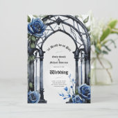 Gothic Wedding Black Blue Rose Arch Alternative Einladung (Stehend Vorderseite)