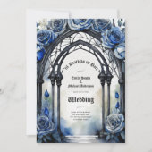 Gothic Wedding Black Blue Rose Arch Alternative Einladung (Vorderseite)
