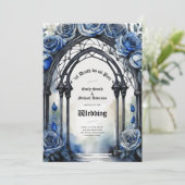 Gothic Wedding Black Blue Rose Arch Alternative Einladung (Stehend Vorderseite)