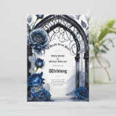 Gothic Wedding Black Blue Rose Arch Alternative Einladung (Stehend Vorderseite)