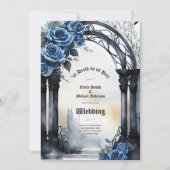 Gothic Wedding Black Blue Rose Arch Alternative Einladung (Vorderseite)