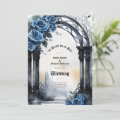 Gothic Wedding Black Blue Rose Arch Alternative Einladung (Stehend Vorderseite)