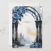 Gothic Wedding Black Blue Rose Arch Alternative Einladung (Rückseite)