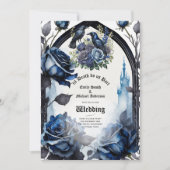 Gothic Wedding Black Blue Rose Ravens Einladung (Vorderseite)