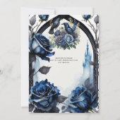 Gothic Wedding Black Blue Rose Ravens Einladung (Rückseite)