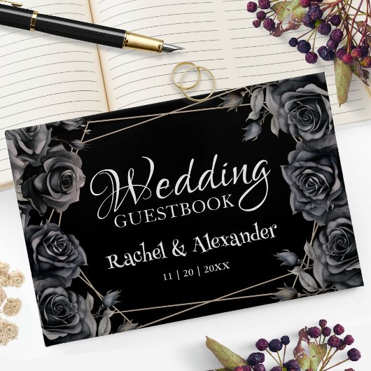 Gothic Wedding Black Dark Floral Guest Book Gästebuch
