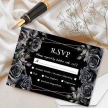 Gothic Wedding Black Dark Floral RSVP Cards