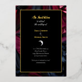 Gothic Wedding Black Red Satin Crescent Moon Gold Folieneinladung (Vorderseite)