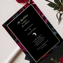 Gothic Wedding Black Red Satin Crescent Moon Gold Folieneinladung