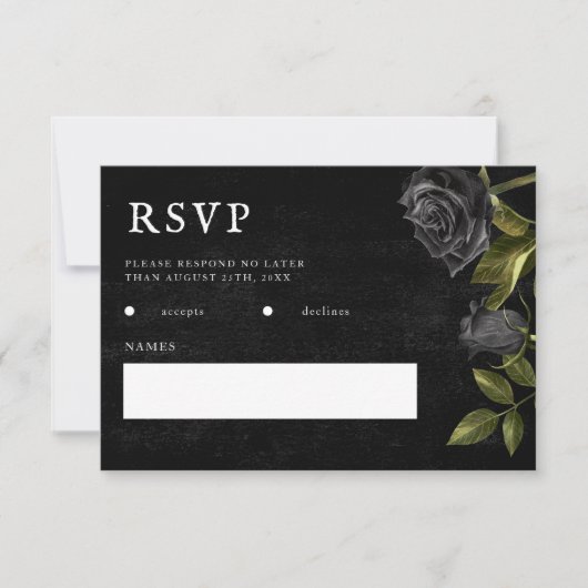 Gothic Wedding Black Rose RSVP Karte (Vorderseite)