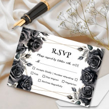 Gothic Wedding Black Roses Floral RSVP Cards