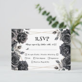 Gothic Wedding Black Roses Floral RSVP Cards Karte (Stehend Vorderseite)