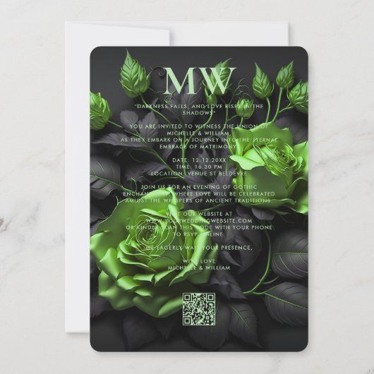 Gothic Wedding Boho Emerald Green Elegant Floral Save The Date (Rückseite)