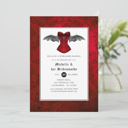 Gothic Wedding Bridesmaids Luncheon Einladung (Stehend Vorderseite)