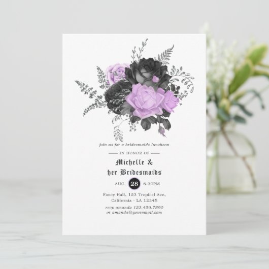 Gothic Wedding Bridesmaids Luncheon Einladung (Stehend Vorderseite)