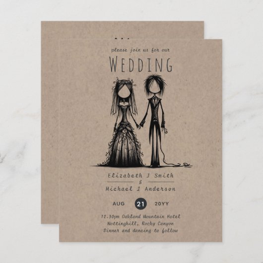 Gothic Wedding Cartoon Bride Groom Fun Handgezeich (Vorne/Hinten)