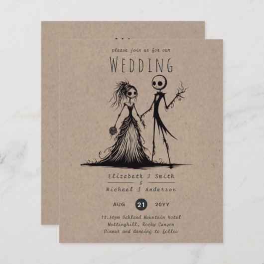 Gothic Wedding Cartoon Bride Groom Handgezeichnet (Vorne/Hinten)