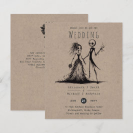 Gothic Wedding Cartoon Bride Groom Handgezeichnet