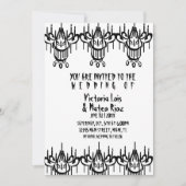 Gothic Wedding Chandelier Schwarz-weiß Einladung (Vorderseite)