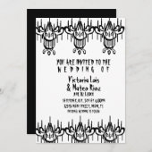 Gothic Wedding Chandelier Schwarz-weiß Einladung (Vorne/Hinten)
