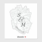 Gothic Wedding Date White Spooky Heart Monogram Aufkleber (Blatt)