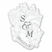Gothic Wedding Date White Spooky Heart Monogram Aufkleber (Vorderseite)