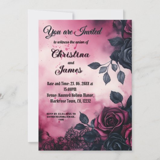 Gothic Wedding Design: Dunkle Rose und Spitzen Einladung (Vorderseite)
