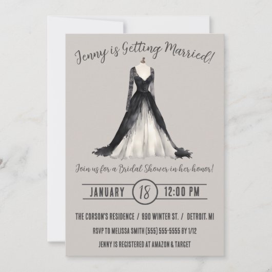 Gothic Wedding Dress Brautparty Einladung (Vorderseite)