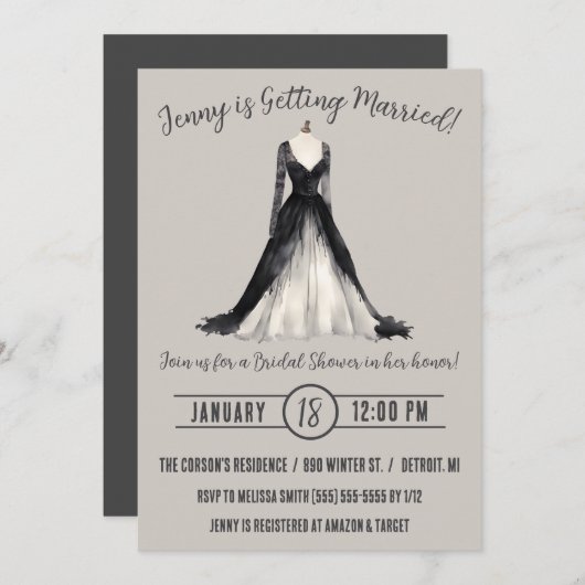 Gothic Wedding Dress Brautparty Einladung (Vorne/Hinten)