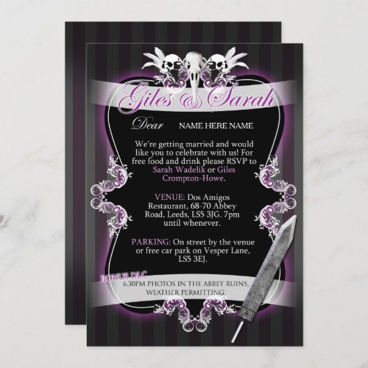 Gothic Wedding Einladung - Kommission (Vorne/Hinten)