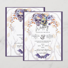 Gothic Wedding Einladung Lila Orange Skulls