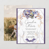 Gothic Wedding Einladung Lila Orange Skulls (Vorne/Hinten)