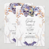 Gothic Wedding Einladung Lila Orange Skulls (Vorne/Hinten)