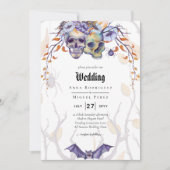 Gothic Wedding Einladung Lila Orange Skulls (Vorderseite)