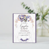 Gothic Wedding Einladung Lila Orange Skulls (Stehend Vorderseite)