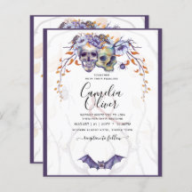 Gothic Wedding Einladung Lila Orange Skulls