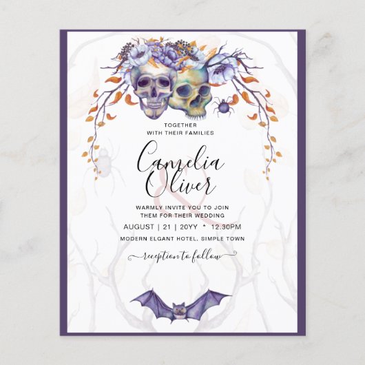 Gothic Wedding Einladung Lila Orange Skulls Flyer (Vorne)
