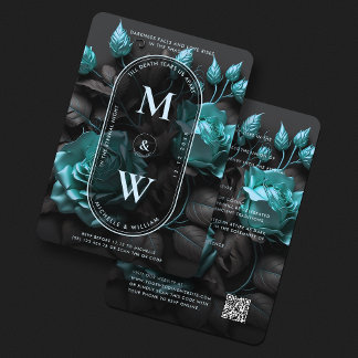 Gothic Wedding Elegante Aquamarin Blue Rose Boho Einladung