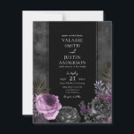 Gothic Wedding Floral Lila und Schwarz Einladung<br><div class="desc">Gotische Lila und schwarze Blütenhochzeit Einladungen. Imitate golden florale Blätter. Skript-Schriftart-Highlights mit leicht lesbaren Serifennamen Schriftart. Leicht an Ihre Hochzeitsbedürfnisse anzupassen. Alle in einer Einladung herunterladen druckbar</div>