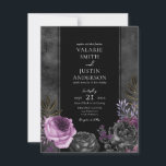 Gothic Wedding Floral Lila und Schwarz Einladung<br><div class="desc">Gotische Lila und schwarze Blütenhochzeit Einladungen. Imitate golden florale Blätter. Skript-Schriftart-Highlights mit leicht lesbaren Serifennamen Schriftart. Leicht an Ihre Hochzeitsbedürfnisse anzupassen. Alle in einer Einladung herunterladen druckbar</div>
