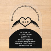 Gothic Wedding Flügelherz Mit Monogramm Acryleinladungen (Vorderseite)