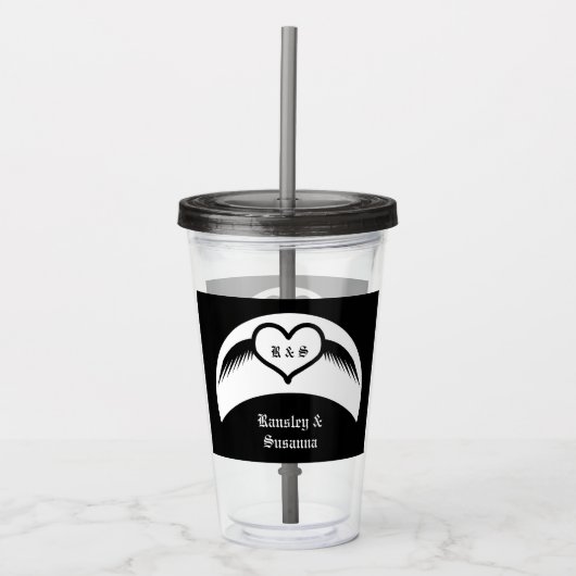 Gothic Wedding Flügelherz Mit Monogramm Acryltrinkbecher (Vorderseite)