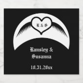 Gothic Wedding Flügelherz Mit Monogramm Alkoholflaschenetikett (Einzelnes Label)