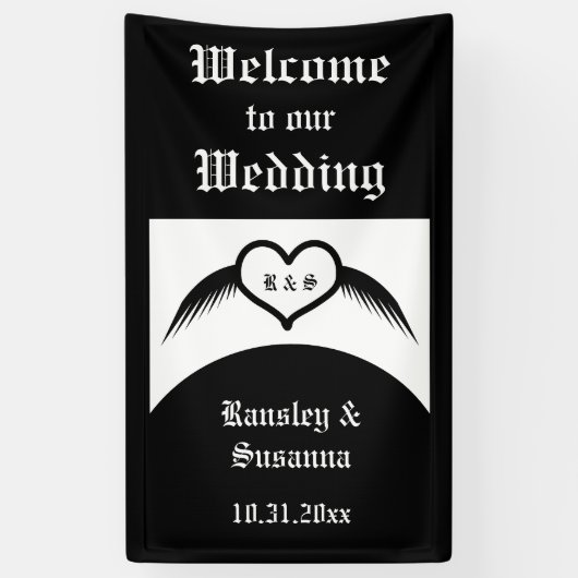 Gothic Wedding Flügelherz Mit Monogramm Banner (Vertikal)