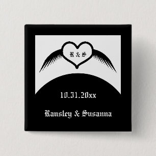 Gothic Wedding Flügelherz Mit Monogramm Button