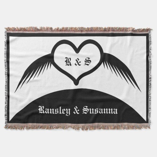 Gothic Wedding Flügelherz Mit Monogramm Decke (Vorderseite)