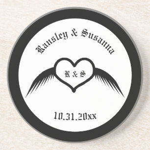 Gothic Wedding Flügelherz Mit Monogramm Getränkeuntersetzer