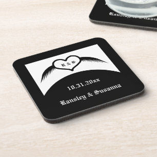 Gothic Wedding Flügelherz Mit Monogramm Getränkeuntersetzer