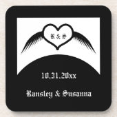 Gothic Wedding Flügelherz Mit Monogramm Getränkeuntersetzer (Vorderseite)